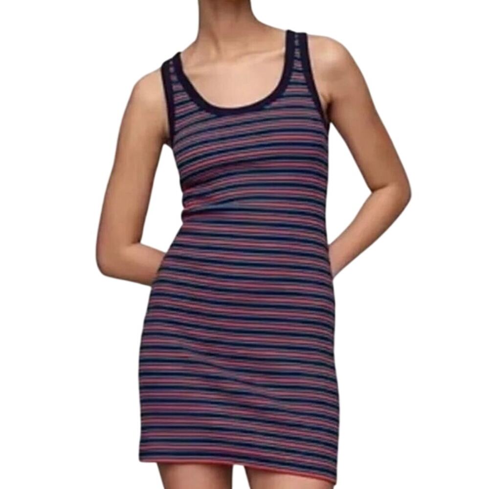 GAP Rib Knit Tank Striped Mini Dress Navy Blue Red Preppy  - Sz Small Tall